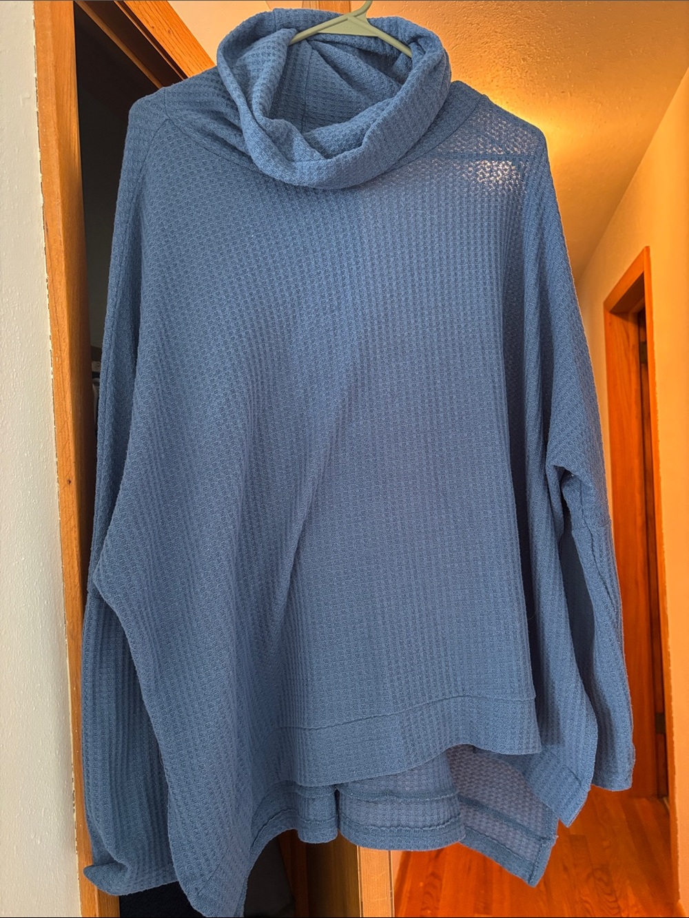 Amazon Blue Waffle Knit Cowl Neck Sweater